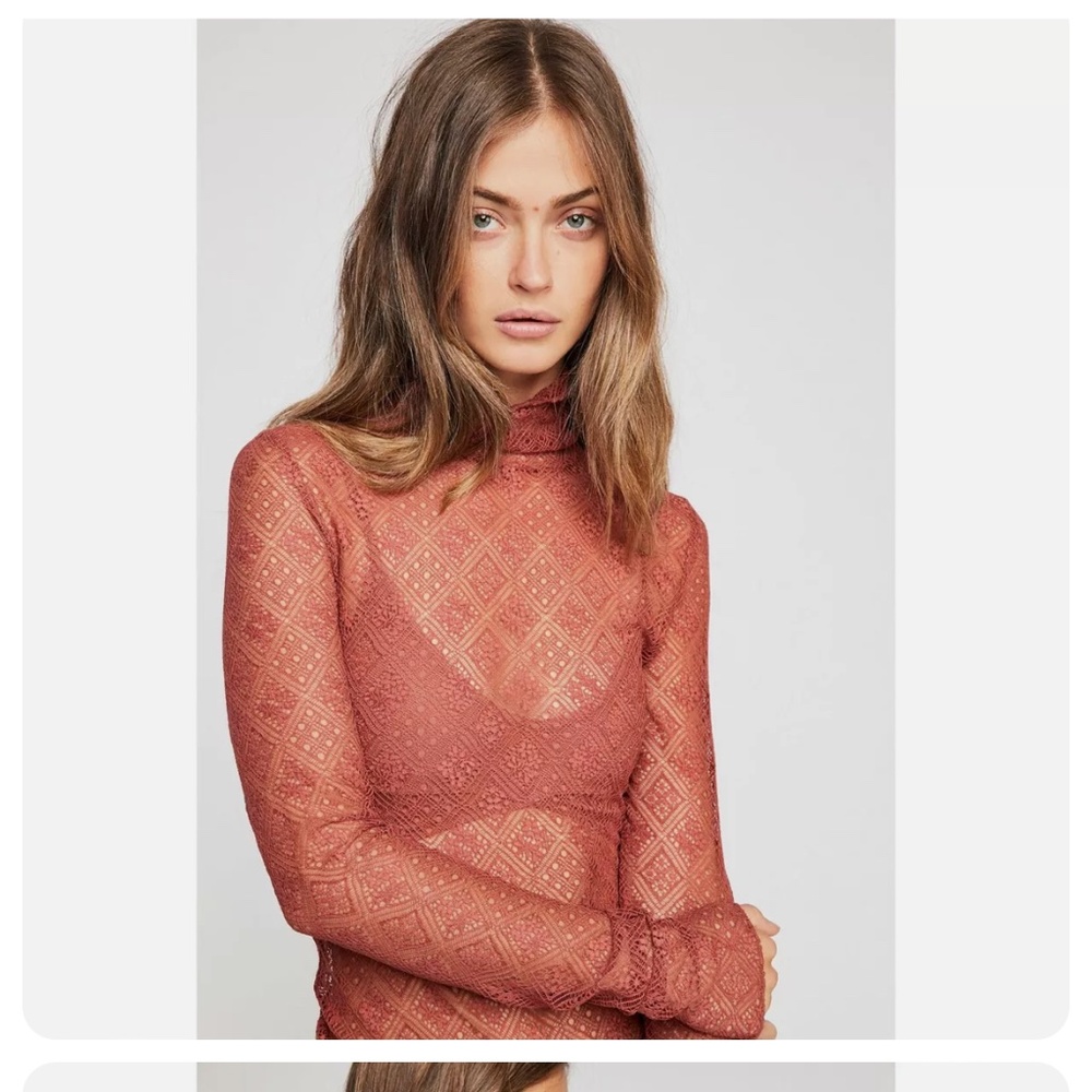 Free People Lace Turtle Neck Fitted Shirt